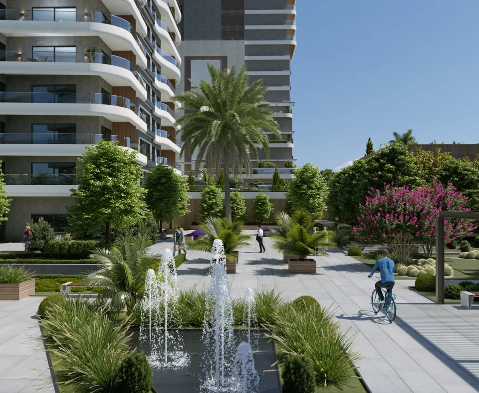 Peyzajlı bahçe ve yürüyüş yolları
